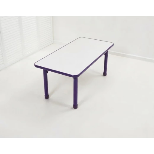 Wooden Activity Table with Purple Steel Legs, Durable Kids' Classroom Desk with White Top, Ideal for School, Daycare, or Playroom Use Wooden Activity Table with Purple Steel Legs, Durable Kids' Classroom Desk with White Top, Ideal for School, Daycare, or Playroom Use