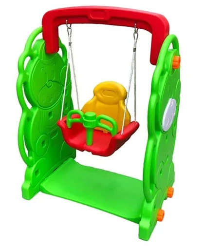 Kids Bear-Themed Indoor/Outdoor Swing - Safe Plastic Nursery & Garden Swing Set.