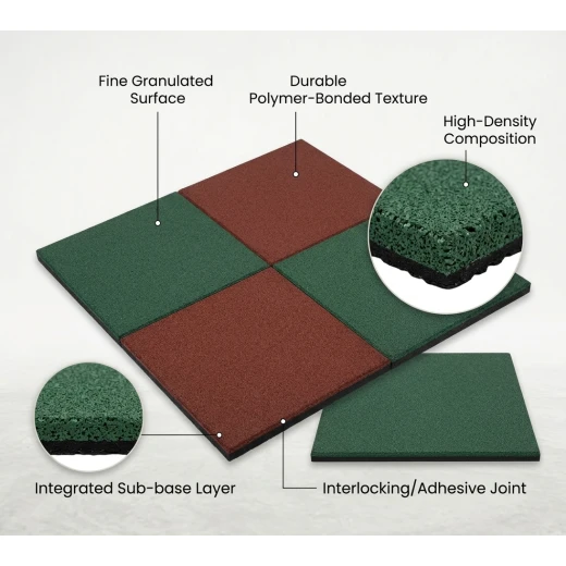 Heavy-Duty Interlocking Rubber Floor Tiles | 50x50x2.5 cm (1 sq m Pack) - crowna - Image 2