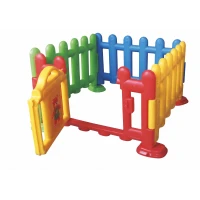 Children's 4-Panel Modular Picket Fence Playpen with Teddy Bear Safety Gate (110 x 110 x 65 cm) – Multi-Color Toddler Activity Play Yard & Safety Enclosure for Daycares, Playrooms, and Homes.