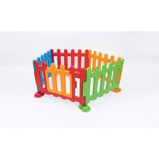 Children's 5-Panel Modular Picket Fence Playpen with Safety Gate (150 x 140 x 65 cm) – Multi-Color Toddler Activity Play Yard & Safety Enclosure for Daycares, Playrooms, and Gardens.