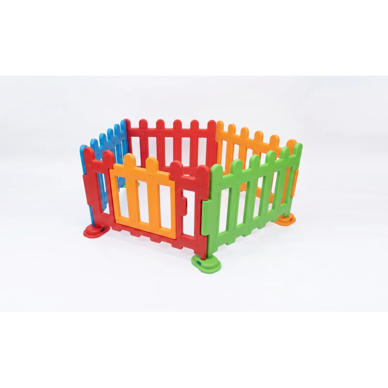 Children's 5-Panel Modular Picket Fence Playpen with Safety Gate (150 x 140 x 65 cm) – Multi-Color Toddler Activity Play Yard & Safety Enclosure for Daycares, Playrooms, and Gardens. - crowna