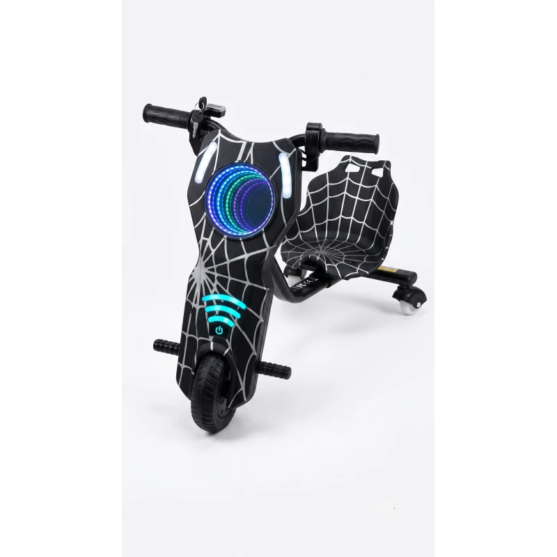 سكوتر ودريفت كهربائي للأطفال 360 درجة من ماي دولي MY DOLLY - بتصميم العنكبوت الأسود مع إضاءة LED ومفتاح تشغيل بطارية 12V - كراونا