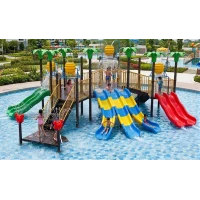 Commercial Beehive & Tropical Palm Tree Pool Water Playground Structure with 7 Slide Lanes & Splash Shower — Aqua Park Equipment (10.5m x 8.2m x 5.5m)