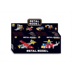Metal Model Small Assortment Display Box (X640) - 4 Different Assembled Models (Forklift, Plane, Excavator, Helicopter)