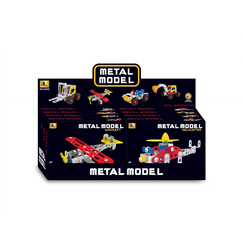 منتج أطفال مميز - Metal Model Small Assortment Display Box (X640) - 4 Different Assembled Models (Forklift, Plane, Excavator, Helicopter) - ماي دولي