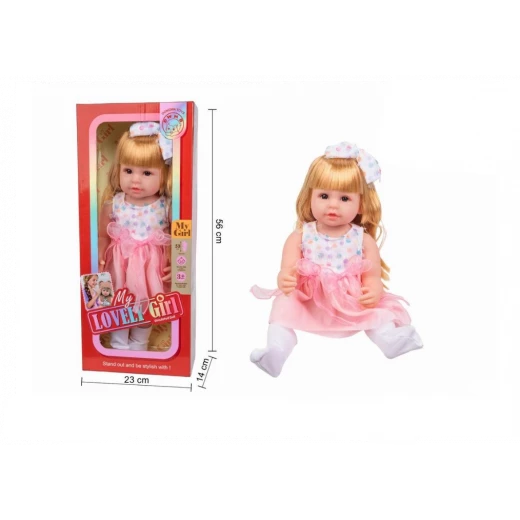 منتج أطفال مميز - Realistic Baby Doll with Blonde Hair & Pink Dress - 56cm Simulated Toy
