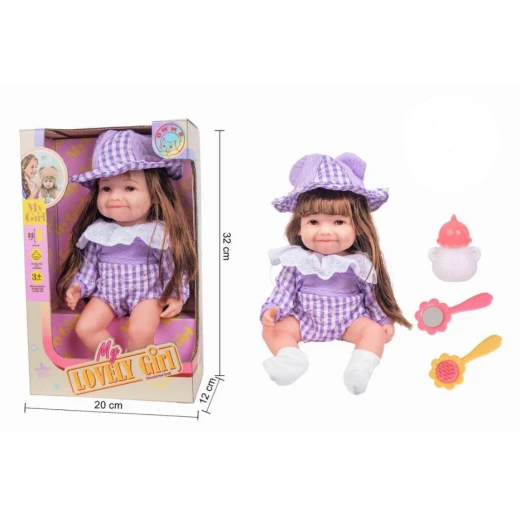 منتج أطفال مميز - Realistic Baby Doll with Long Brown Hair & Purple Gingham Outfit - 32cm with منتج أطفال مميز - Realistic Baby Doll with Long Brown Hair & Purple Gingham Outfit - 32cm with
