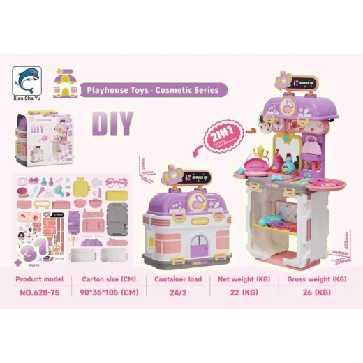 DIY 2-in-1 Beauty Salon / Makeup Shop Play Set (628-75) - Convertible Travel Case/Shop Cart - My Dolly - Image 2