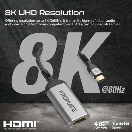 محول USB-C إلى HDMI 8K@60Hz شريحة VMM7100، عرض النطاق الترددي الأقصى 48Gbps، طول الكابل 5 سم/10 سم من بروميت - برو مات - Image 3