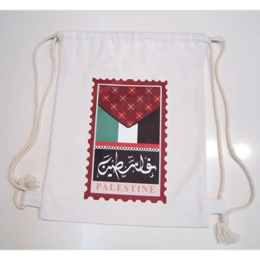 حقيبة ظهر قماشيه بيضاء برباط، طابع فلسطين - بي كرافتّي - Image 2