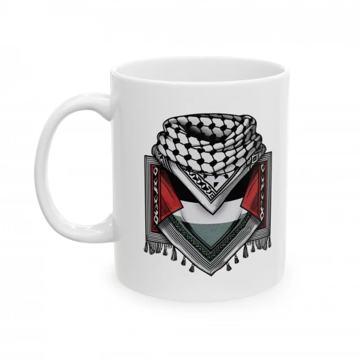 فنجان سيراميك 11 أونصة بتصميم الكوفية الفلسطينية كوب شاي وقهوة مع طباعة على الجانبين، قابل للاستخدام في الميكروويف وغسالة الصحون هدية مثالية لعشاق الشاي والقهوة، للاستخدام في المكتب أو المنزل - بي كرافتّي - Image 3