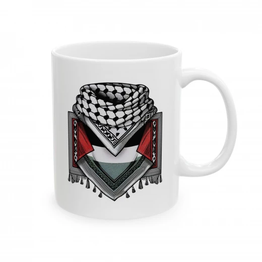 فنجان سيراميك 11 أونصة بتصميم الكوفية الفلسطينية كوب شاي وقهوة مع طباعة على الجانبين، قابل للاستخدام في الميكروويف وغسالة الصحون هدية مثالية لعشاق الشاي والقهوة، للاستخدام في المكتب أو المنزل - بي كرافتّي - Image 2