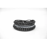 Women’s Handmade 3-Strand Black Leather Wrap Bracelet with Onyx & Japanese cubes Beads - Tuleen Accesorios