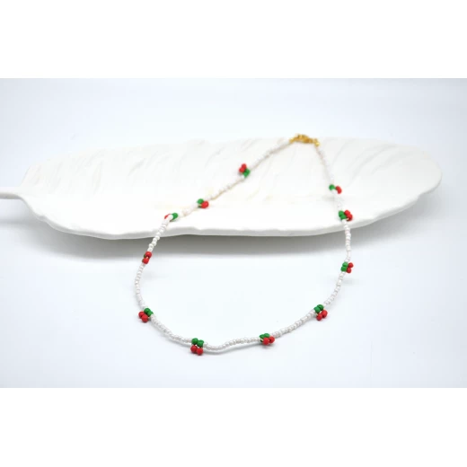 Cherry necklace, fruit choker, handmade beaded necklace, cute summer jewelry, seed bead choker, cherry bead necklace, gifts for her - Tuleen Accesorios - Image 2