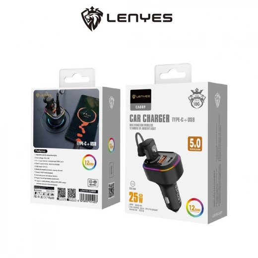 محول إضاءة ملون للسيارةV15 بمنفذين USB وشاحن سريع PD من النوع C + USB وسماعات أذن قابلة للفصل تدعم مكالمات الهاتف بدون استخدام اليدين - لينيس - Image 2