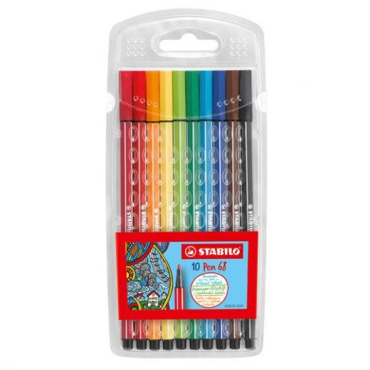 Stabilo Pen 68 Coloring Felt-tip Marker Pen, 1 mm - 10-Color Wallet Set Stabilo Pen 68 Coloring Felt-tip Marker Pen, 1 mm - 10-Color Wallet Set