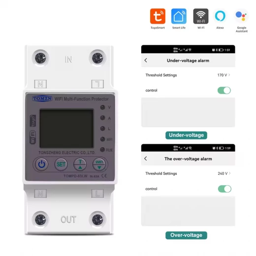 TOMZN 63A WIFI Smart Switch TUYA Energy Meter Kwh Metering Circuit Breaker Timer with voltage current and leakage protection - Tomzn - Image 4