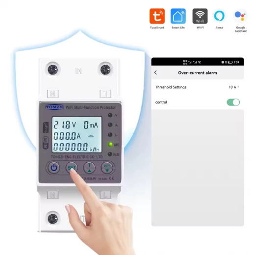 TOMZN 63A WIFI Smart Switch TUYA Energy Meter Kwh Metering Circuit Breaker Timer with voltage current and leakage protection - Tomzn - Image 3
