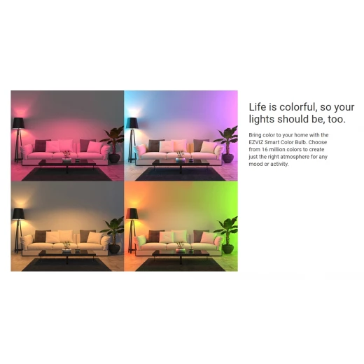 EZVIZ LB1-Color Dimmable Wi-Fi LED Bulb, 806-Lumen Adjustable Brightness, 16 Million Colors, Wi-Fi 2.4 GHz, No Hub Required, Energy-Saving | CS-HAL-LB1-LCAW - Ezviz - Image 3