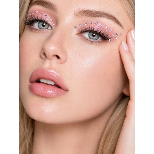 Self-Adhesive Face & Body Rhinestone Gem Stickers – Pink & Clear, 1 Sheet - Image 2