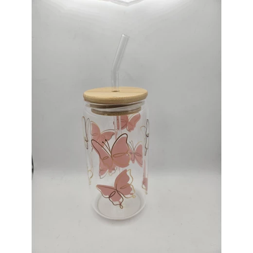 Timeless gifts, a cup with a butterfly design, in apricot and gold colors, 550 ml, 1 piece Timeless gifts, a cup with a butterfly design, in apricot and gold colors, 550 ml, 1 piece