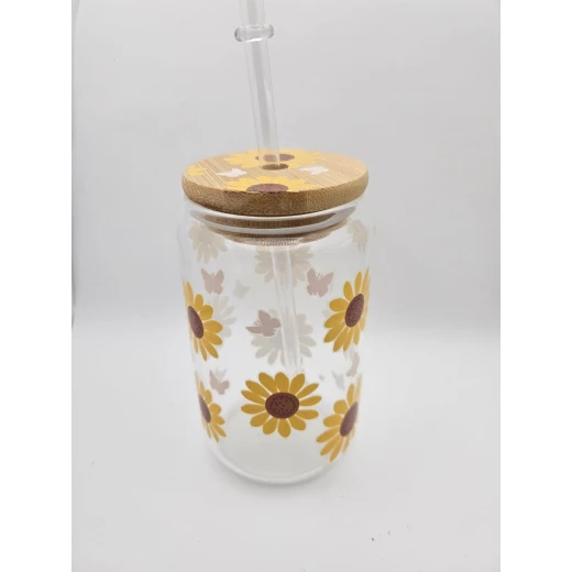 Timeless Gifts, a transparent glass cup with a Sunflower Design, 300 ml, 1 piece. Timeless Gifts, a transparent glass cup with a Sunflower Design, 300 ml, 1 piece.