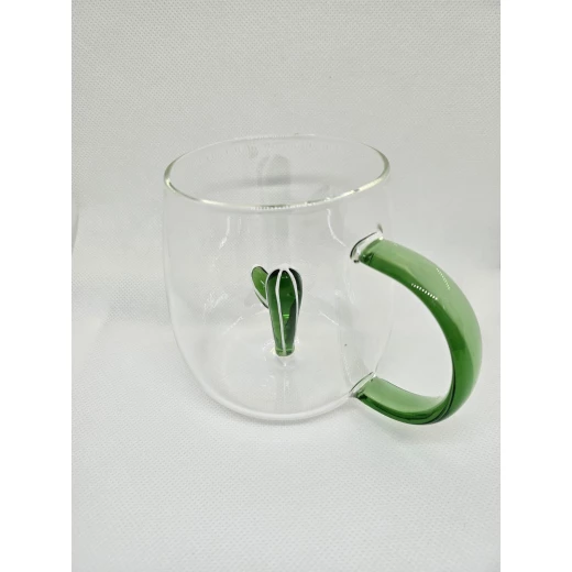 Timeless Gifts, Elegant Glass Cup with Green Cactus Design ,350ml, single piece - Timeless gifts - Image 2