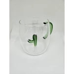 Timeless Gifts, Elegant Glass Cup with Green Cactus Design ,350ml, single piece - Timeless gifts
