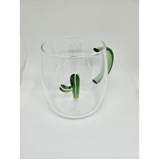 Timeless Gifts, Elegant Glass Cup with Green Cactus Design ,350ml, single piece Timeless Gifts, Elegant Glass Cup with Green Cactus Design ,350ml, single piece