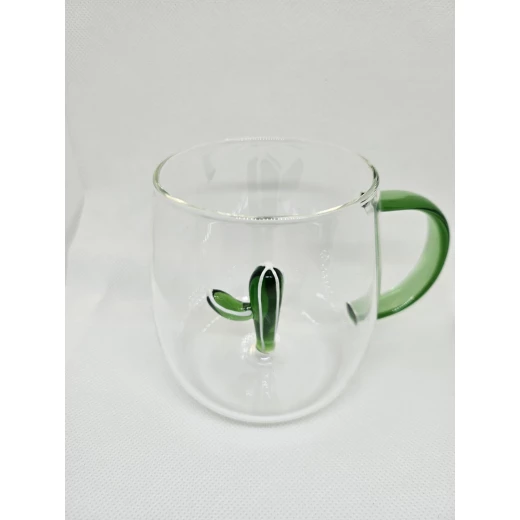 Timeless Gifts, Elegant Glass Cup with Green Cactus Design ,350ml, single piece - Timeless gifts - Image 3