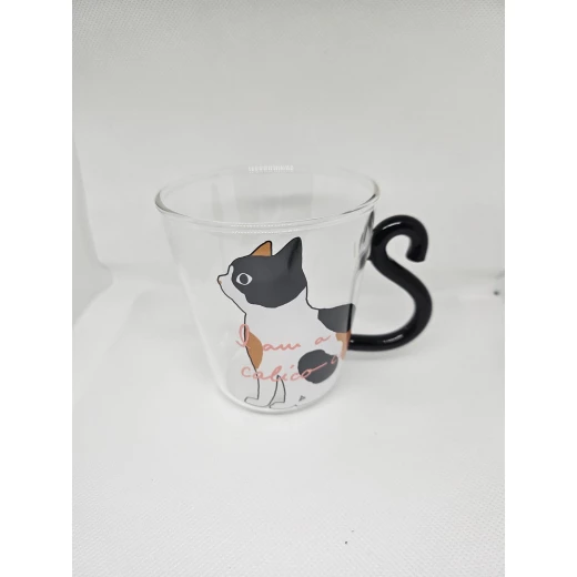 Timeless Gifts, Elegant Glass Cup with Black-Hand Cat Design ,250ml, single piece Timeless Gifts, Elegant Glass Cup with Black-Hand Cat Design ,250ml, single piece