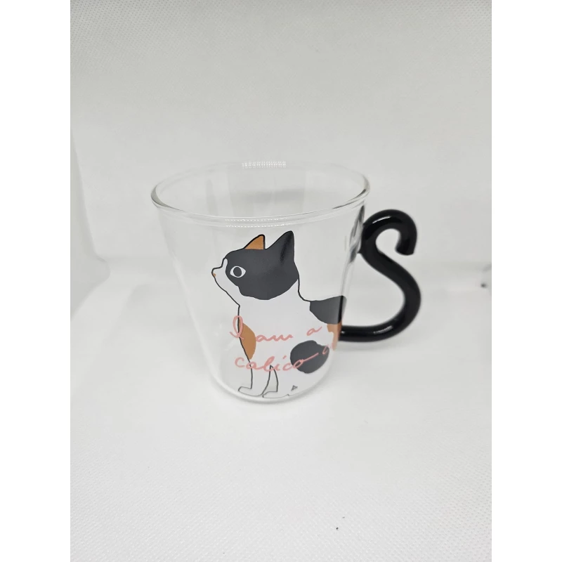 Timeless Gifts, Elegant Glass Cup with Black-Hand Cat Design ,250ml, single piece - Timeless gifts