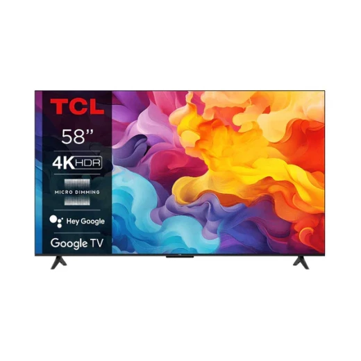 تلفزيون TCL 58 بوصة 4K LED بتقنية HDR10 ودقة UHD – تعزيز الألوان الديناميكي – تصميم معدني بدون حواف – Google TV – موديل 58V6B – ضمان سنتين تلفزيون TCL 58 بوصة 4K LED بتقنية HDR10 ودقة UHD – تعزيز الألوان الديناميكي – تصميم معدني بدون حواف – Google TV – موديل 58V6B – ضمان سنتين