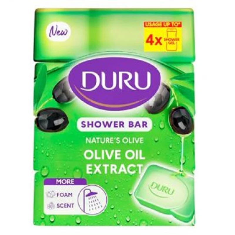 Duru Shower Bar Soap – Olive Oil – Value Pack 4 x 150g – Deeply Nourishing & Moisturizing – 100% Pure Natural Soap - Duru