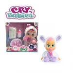 Cry Baby Goodnight Interactive Baby Doll Soft Pajama Bunny Outfit 24 cm Sound Doll with Movable Arms and Legs Mama Papa Crying Sounds Plus Full Feeding and Caring Accessories Set, from 3 years - Cry Babies