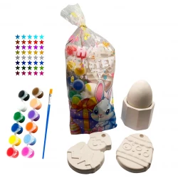 Easter Plaster EGG - Gypsum- Package - 4 Pieces with Colors and Stickers