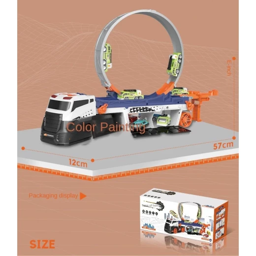 Track City Series Transporter Play set in the shape of a truck with an auto track For Kids 3 years & Older - Rs Toys - Image 3