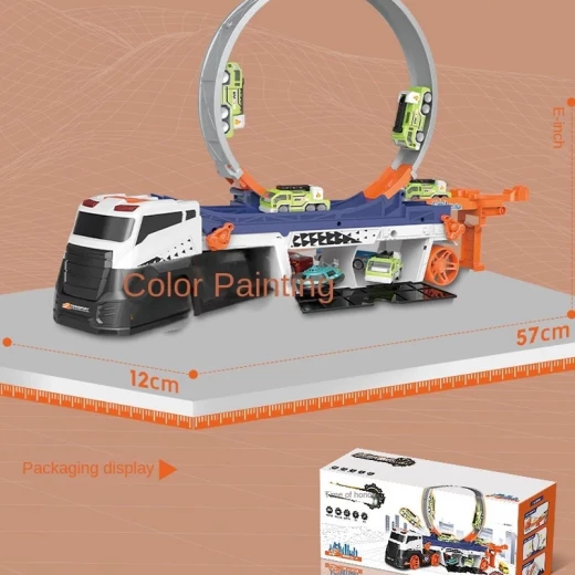 Track City Series Transporter Play set in the shape of a truck with an auto track For Kids 3 years & Older - Rs Toys - Image 6