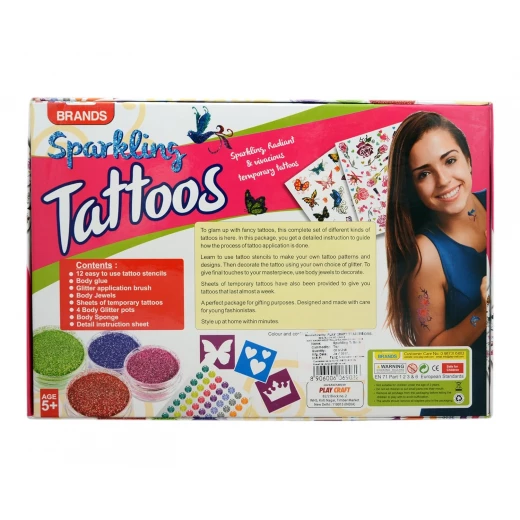 Girl's Dazzle Sparkling Tattoos Creative Body Art Kit Step-by-Step Instructions, Customizable Stencils, Glitter, Body Jewels, and Long-Lasting Temporary Tattoos Ages 5+ - Rs Toys - Image 2