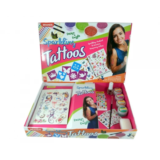Girl's Dazzle Sparkling Tattoos Creative Body Art Kit Step-by-Step Instructions, Customizable Stencils, Glitter, Body Jewels, and Long-Lasting Temporary Tattoos Ages 5+ - Rs Toys - Image 3