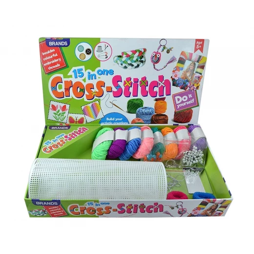 15 in1 Cross Stitch Kit for Kids Learn Basic Stitching Techniques with Colorful Patterns, Boost Creativity, Educational & Fun Crafting Set for Children - Play Craft - Image 2