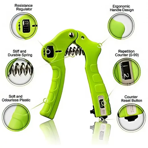 مقوّي قبضة يد قابل للتعديل مع عدّاد (22133) لتقوية الأصابع واليدين والساعد، بمقبض مريح غير قابل للانزلاق، وعدّ تلقائي للتكرارات مناسب للرجال والنساء وكبار السن لون أخضر - ألعاب ار اس - Image 3