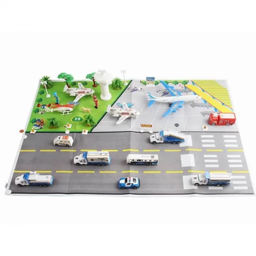 Airport Play Set Toy with Lights & Large Mat Buildable Transport Plane Interactive Aircraft Toy for Kids - Rs Toys - Image 2