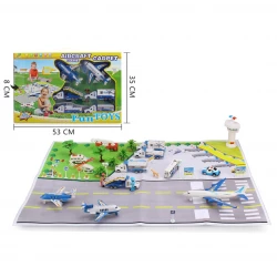 Airport Play Set Toy with Lights & Large Mat Buildable Transport Plane Interactive Aircraft Toy for Kids