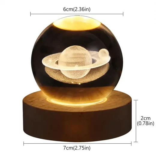 مصباح 3Dt كريستال بتصميم كوكب ساتورن ثلاثي الأبعاد قاعدة خشبية أنيقة يعمل عبر USB إضاءة LED موفرة للطاقة لديكورعصري ومثالي كهدية - ألعاب ار اس - Image 7