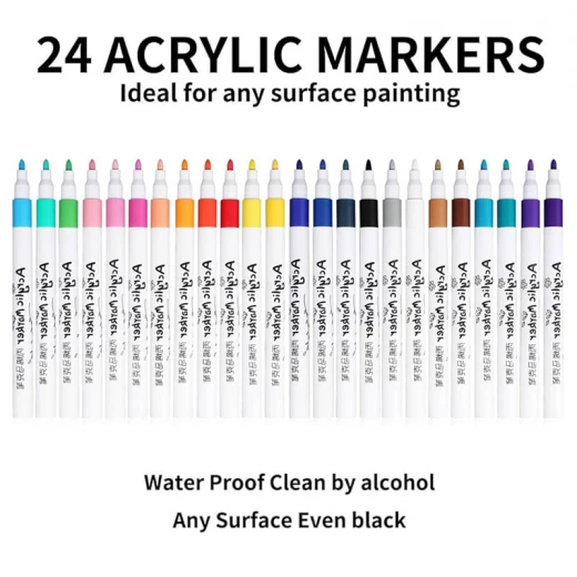 Chosch Acrylic Marker Set 24 Colors (CS-M02-24) High-quality ink Safe for health Ideal for any surface painting - Rs Toys - Image 6