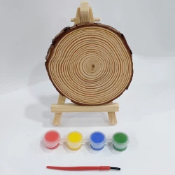 Wooden Embellishments - Pin Wood Coaster With Mini Easel & Water Colors With Brush (Easel-15RS)