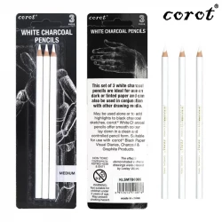 Corot White Charcoal Pencils MEDIUM Art Drawing Highlight Sketch Pencils for Highlight, Shading, Sketching on Dark Pack Of 3 Pencils (KLSMTB0005-RS)