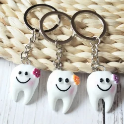 Cute Tooth-Shaped Keychains - Resin joyful Face & Flower Decor Key Rings